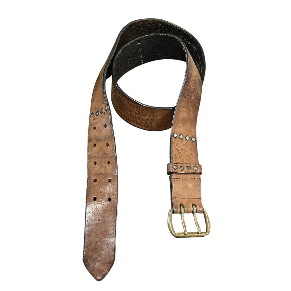 Harley Davidson Mens Brown Distressed Embossed Leather Belt  Size 38  Biker Moto